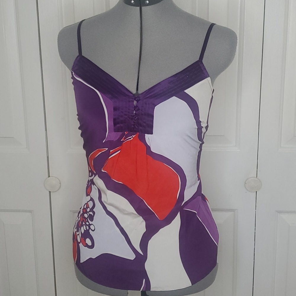 BETH BOWLEY Silk Purple & White Tank Top Size 6